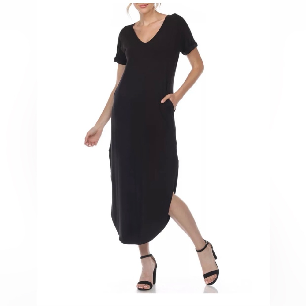 Black V-Neck Maxi Dress with Pockets Size L